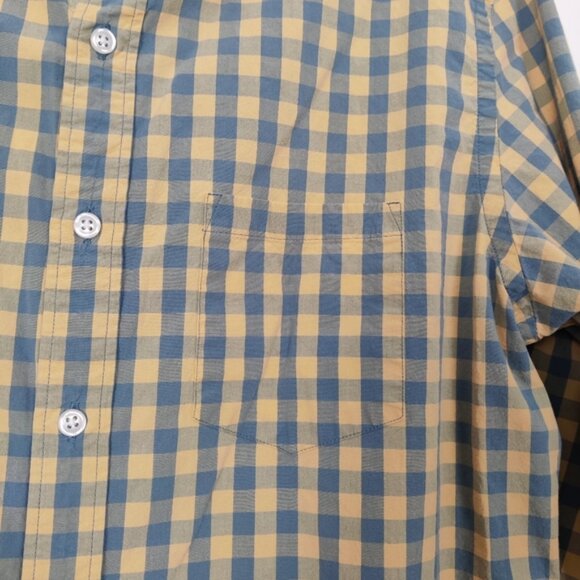 J. Crew Flex Washed Men's Button Down Plaid Shirt Yellow Blue Size Large Cotton - Picture 4 of 10